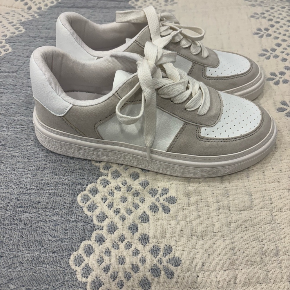 White and Beige Sneakers